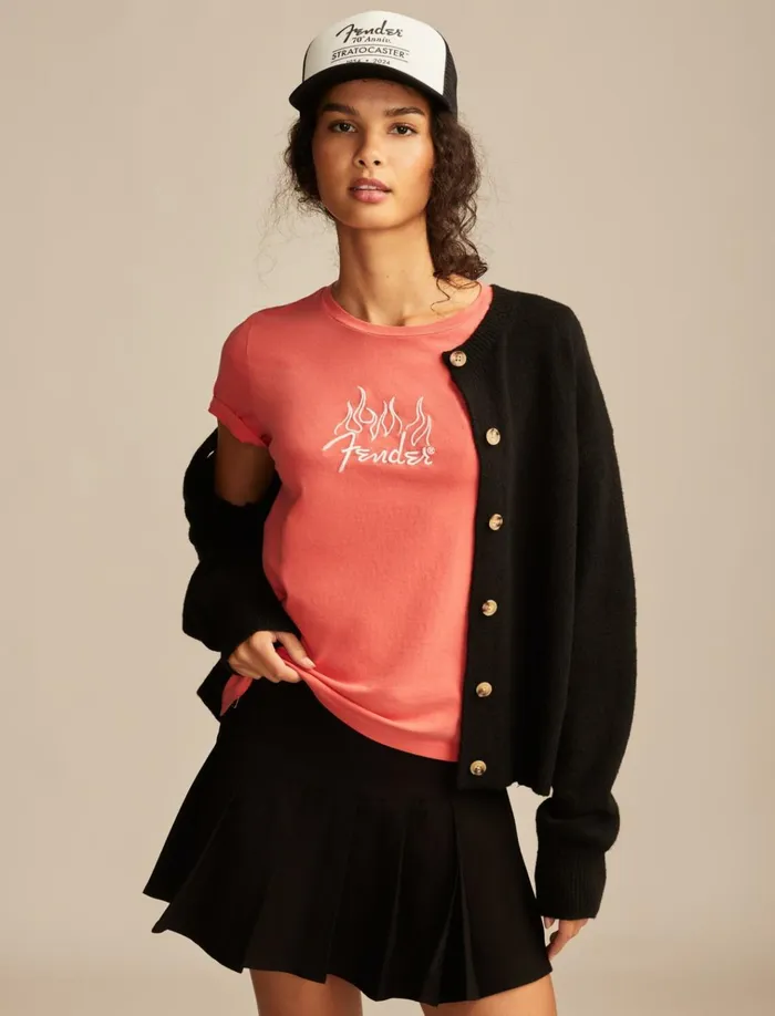 Fender Flames Classic Crew Molten Lava Women Lucky Brand Graphic Tees