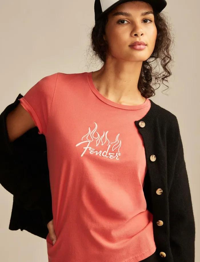 Fender Flames Classic Crew Molten Lava Women Lucky Brand Graphic Tees
