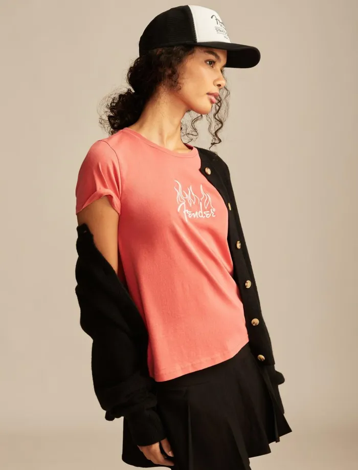 Fender Flames Classic Crew Molten Lava Women Lucky Brand Graphic Tees