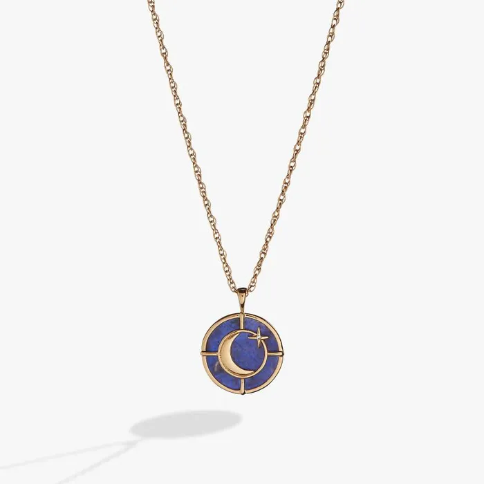 Fine Jewelry Women Alex And Ani Genuine Sodalite Signature Pendant Necklace Stainless Steel Gold