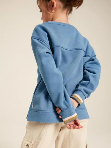 Fleeces and Sweatshirts Girls Joules Blue Rabbit Embroidered Artwork Crew Neck Sweatshirt