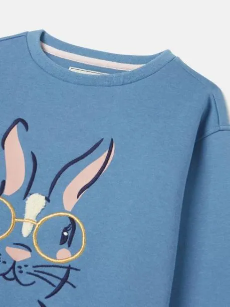 Fleeces and Sweatshirts Girls Joules Blue Rabbit Embroidered Artwork Crew Neck Sweatshirt