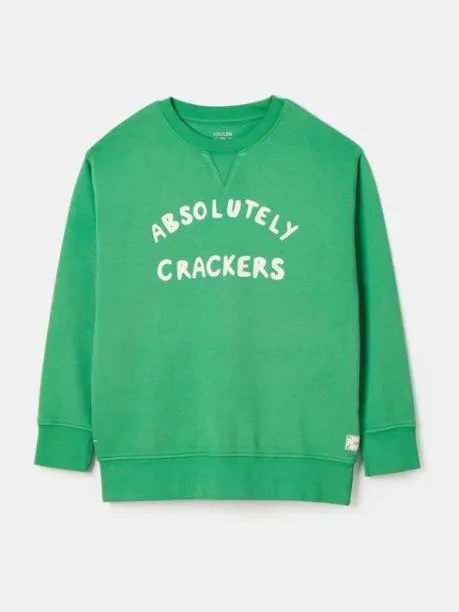 Fleeces and Sweatshirts Girls Joules Dark Green Crew Neck Slogan Sweatshirt