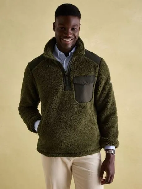 Fleeces and Sweatshirts Men Joules Green Quarter Zip Borg Fleece Sweatshirt