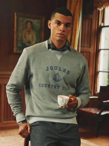 Fleeces and Sweatshirts Men Joules Grey Marl Graphic Crew Neck Jumper