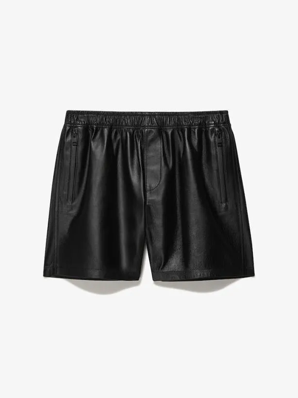 Frame Volley Leather Short In Noir Noir Men Pants and Shorts