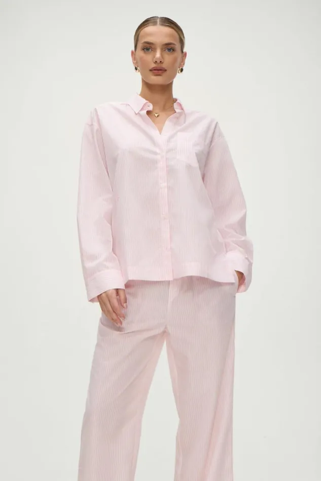 Frankies Bikinis Ralph Long Sleeve Sleep Shirt Pink Stripe Women Matching Sets Frankies Bikinis Ralph Long Sleeve Sleep Shirt Pink Stripe Women Matching Sets