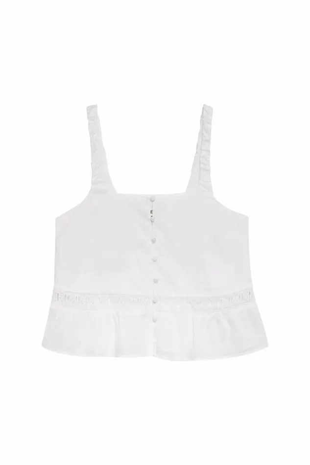 Frankies Bikinis X DJERF AVENUE Airy Poplin Buttoned Top White Women Matching Sets