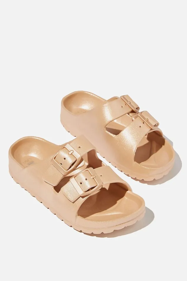 GirlsBoys Flats and Sandals Cotton On Twin Strap Slide Matte Rose Gold 2
