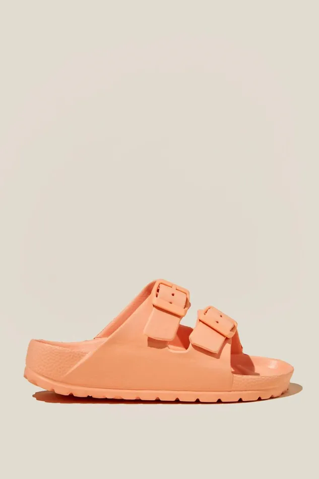 GirlsBoys Flats and Sandals Cotton On Twin Strap Slide Tropical Orange