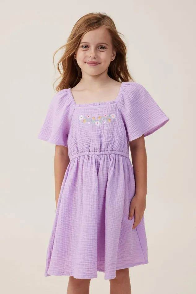 Girls Dresses Cotton On Paige Short Sleeve Dress Lilac Dropfloral Embroidery Girls Dresses Cotton On Paige Short Sleeve Dress Lilac Dropfloral Embroidery