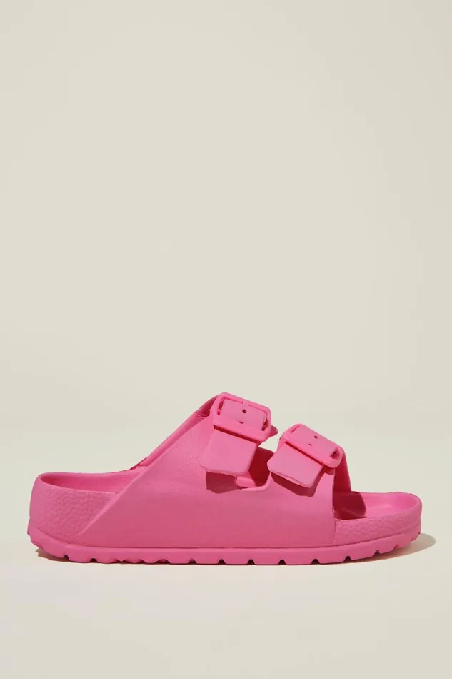 Girls Flats and Sandals Cotton On Twin Strap Slide Festival Fuchsia