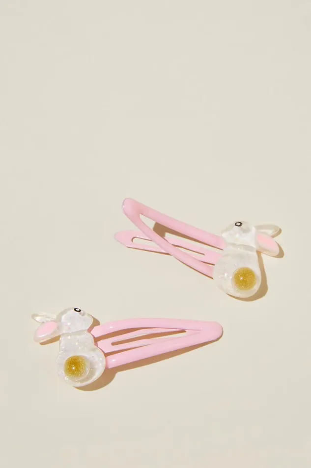 Girls Hair Accessories Cotton On Sadie Snap Clips Blush Pink Glitter Bunnies
