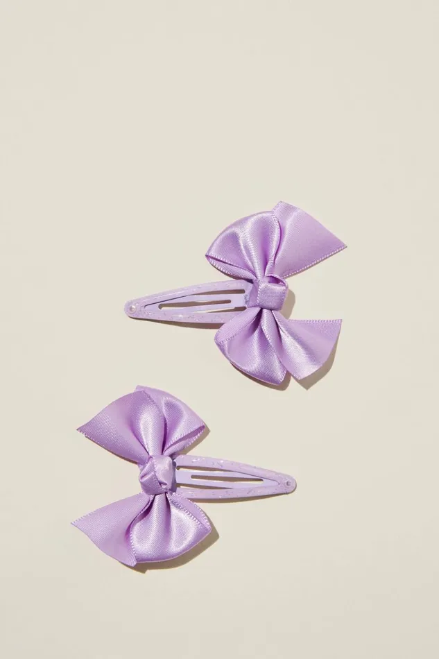 Girls Hair Accessories Cotton On Sadie Snap Clips Lilac Dropsatin Bows