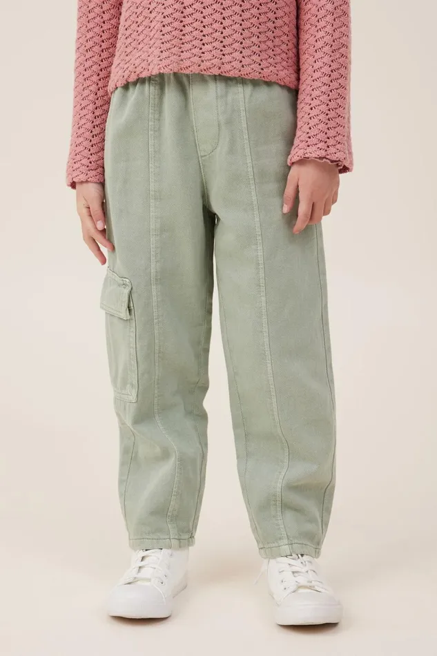 Girls Leggings Pants and Jeans Cotton On Katie Cargo Pant Deep Sage