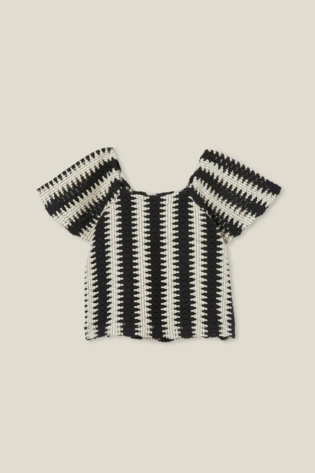 Girls Tops and TShirts Cotton On Avril Short Sleeve Top Blackwhite Stripe