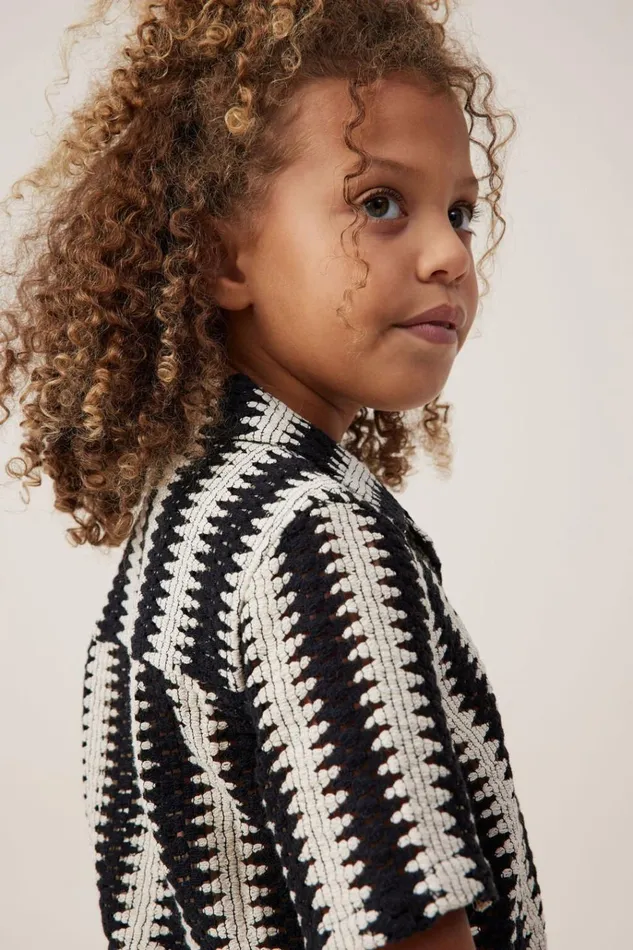 Girls Tops and TShirts Cotton On Phoebe Resort Shirt Blackvanilla Stripe