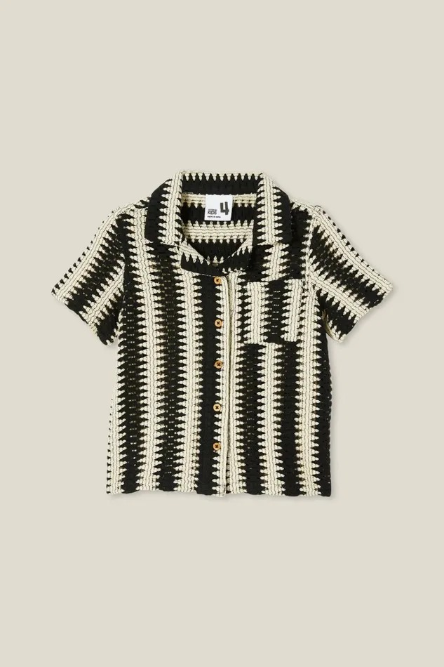 Girls Tops and TShirts Cotton On Phoebe Resort Shirt Blackvanilla Stripe
