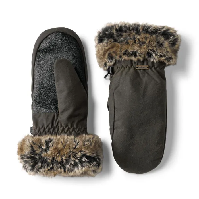 Gloves and Mittens Women Orvis Barbour Waxed Mittens With Fur Trim Olive