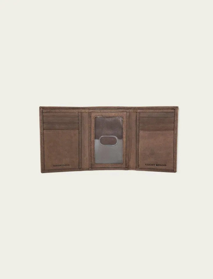 Grooved Leather Trifold Wallet Dark Brown Men Lucky Brand Bags and Wallets