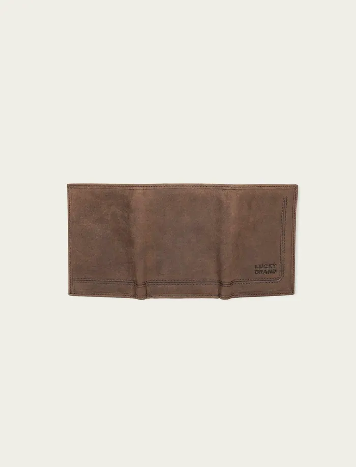 Grooved Leather Trifold Wallet Dark Brown Men Lucky Brand Bags and Wallets