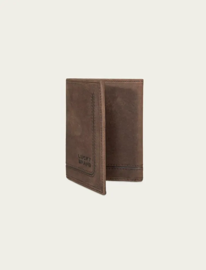 Grooved Leather Trifold Wallet Dark Brown Men Lucky Brand Bags and Wallets