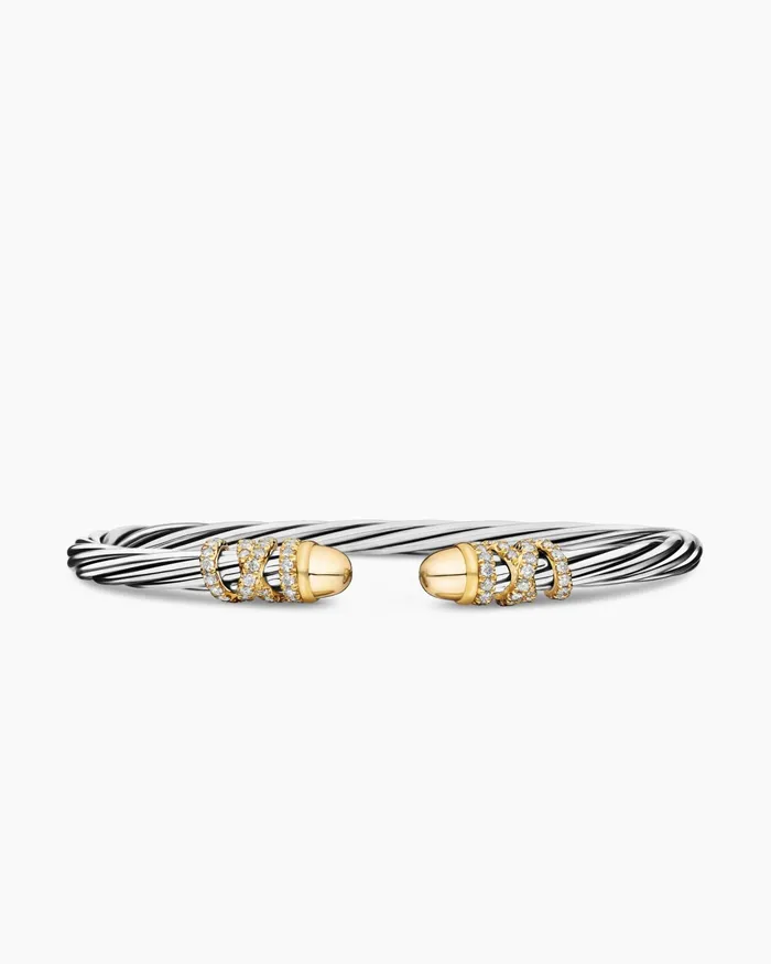 Helena Bracelet In Sterling Silver With 18K Yellow Gold And Diamonds 4mm Women David Yurman Cuff Helena Bracelet In Sterling Silver With 18K Yellow Gold And Diamonds 4mm Women David Yurman Cuff