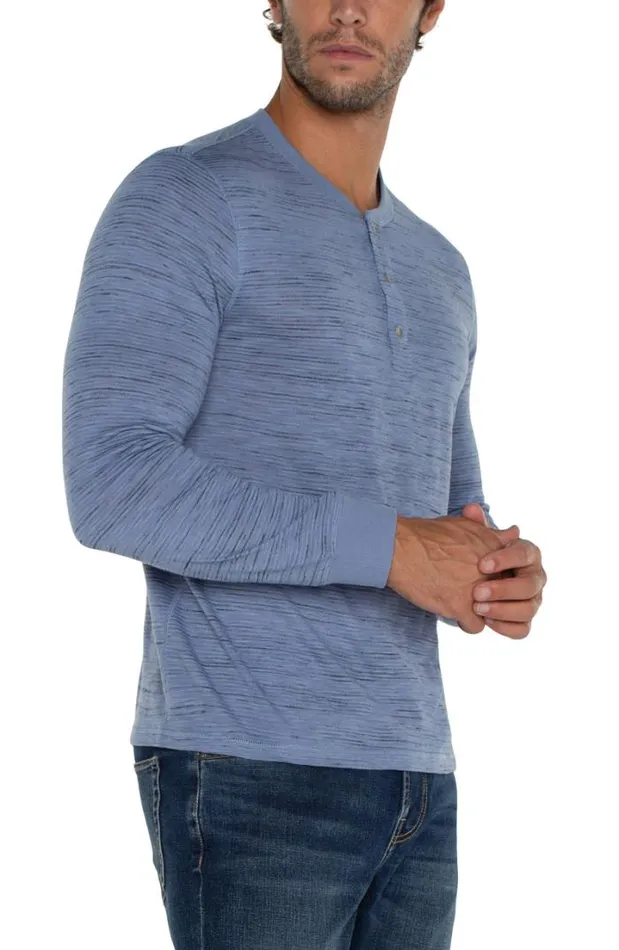 HENLEYS Men Liverpool Los Angeles LONG SLEEVE HENLEY Country Blue