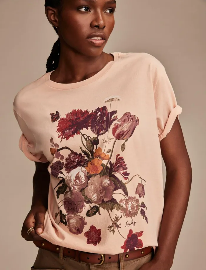 Heritage Bouquet Boyfriend Tee Mahogany Rose Women Lucky Brand Graphic Tees