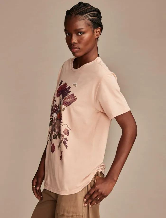 Heritage Bouquet Boyfriend Tee Mahogany Rose Women Lucky Brand Graphic Tees