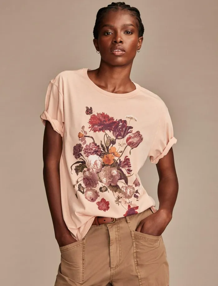 Heritage Bouquet Boyfriend Tee Mahogany Rose Women Lucky Brand Graphic Tees