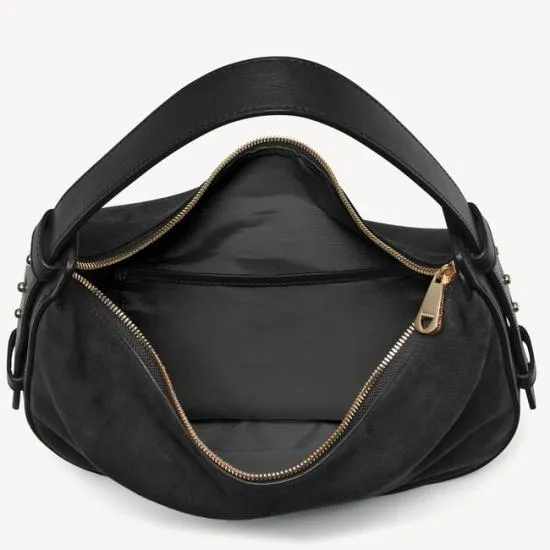 Hobo Crescent Black Suede Women Aspinal Of London Shoulder