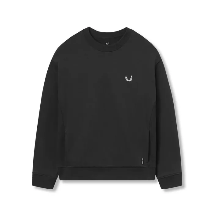 Hoodies and Sweatshirts Men ASRV Herringbone Terry Crewneck Black