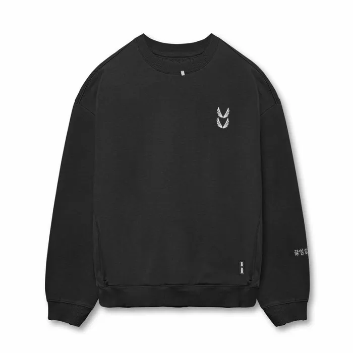 Hoodies and Sweatshirts Men ASRV Tech Essential Distressed Crewneck Black 034training Division034