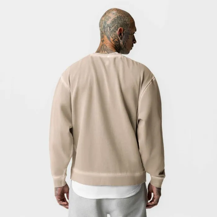 Hoodies and Sweatshirts Men ASRV Tech Essential Distressed Crewneck Faded Chai