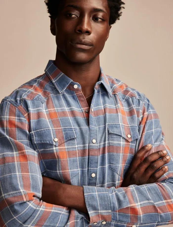Indigo Twill Long Sleeve Masa Western Shirt Red Multi Men Lucky Brand ButtonDowns