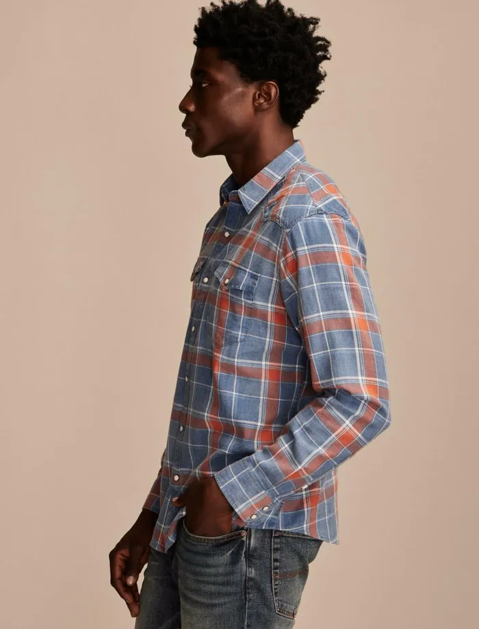 Indigo Twill Long Sleeve Masa Western Shirt Red Multi Men Lucky Brand ButtonDowns
