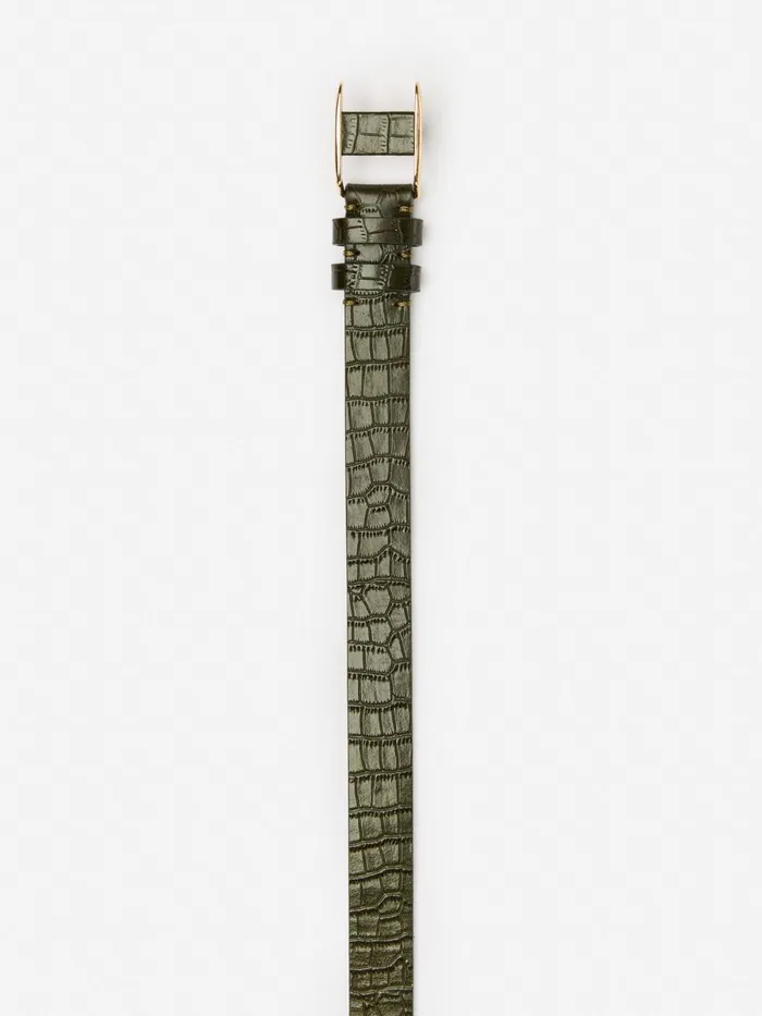 JMclaughlin Allegra Leather Belt In Croc Olive Women Belts