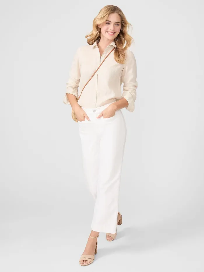 JMclaughlin Britt Linen Shirt Tan Women Shirts and Tops