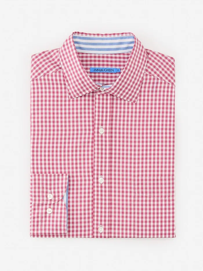 JMclaughlin Club Classic Fit Shirt In Gingham Redwhite Men Shirts