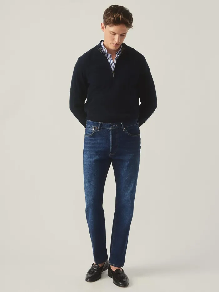 JMclaughlin Henry Cashmere 14 Zip Dark Navy Men Sweaters