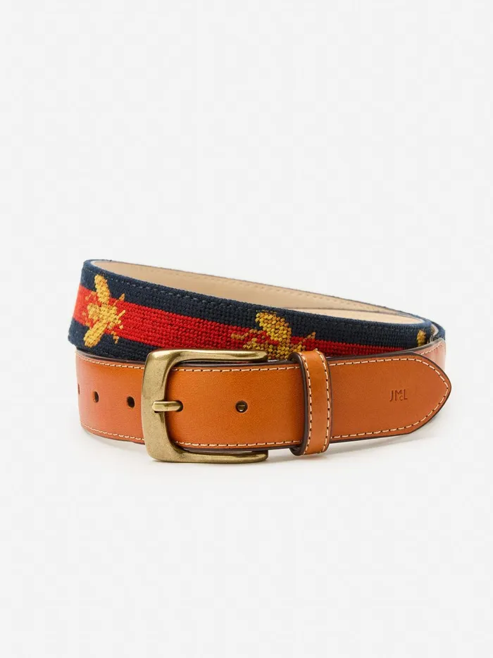 JMclaughlin Needlepoint Belt In Bee Navyred Men Belts