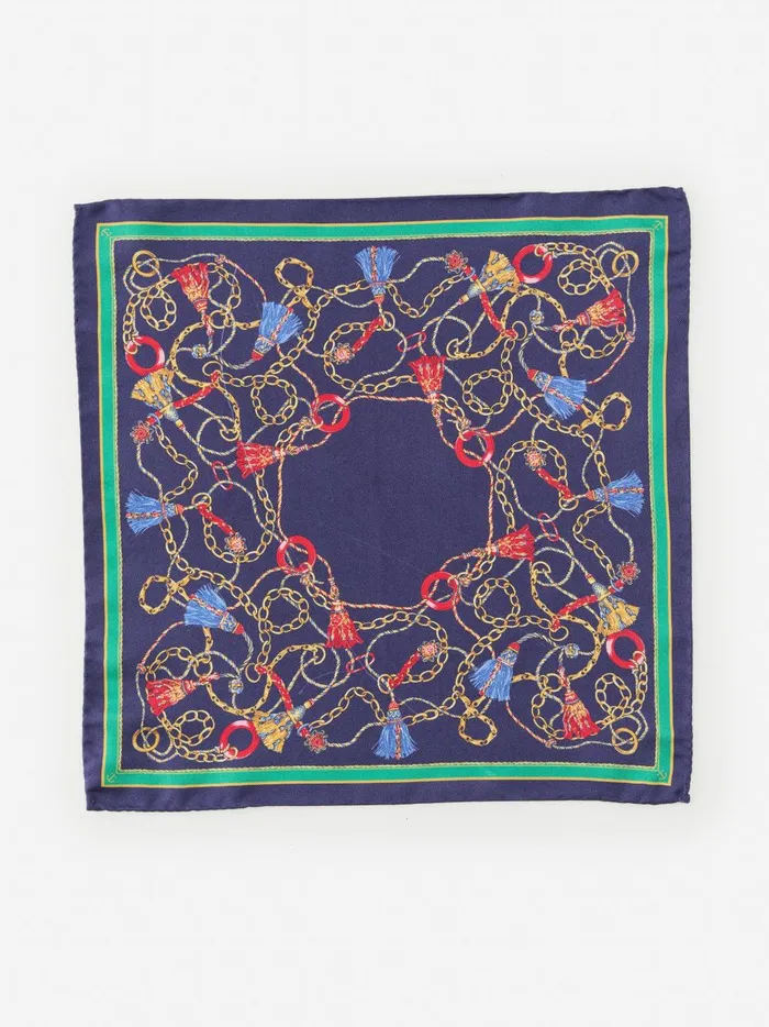 JMclaughlin Silk Pocket Square In Heraldic Chain Navymulti Men Pocket Squares