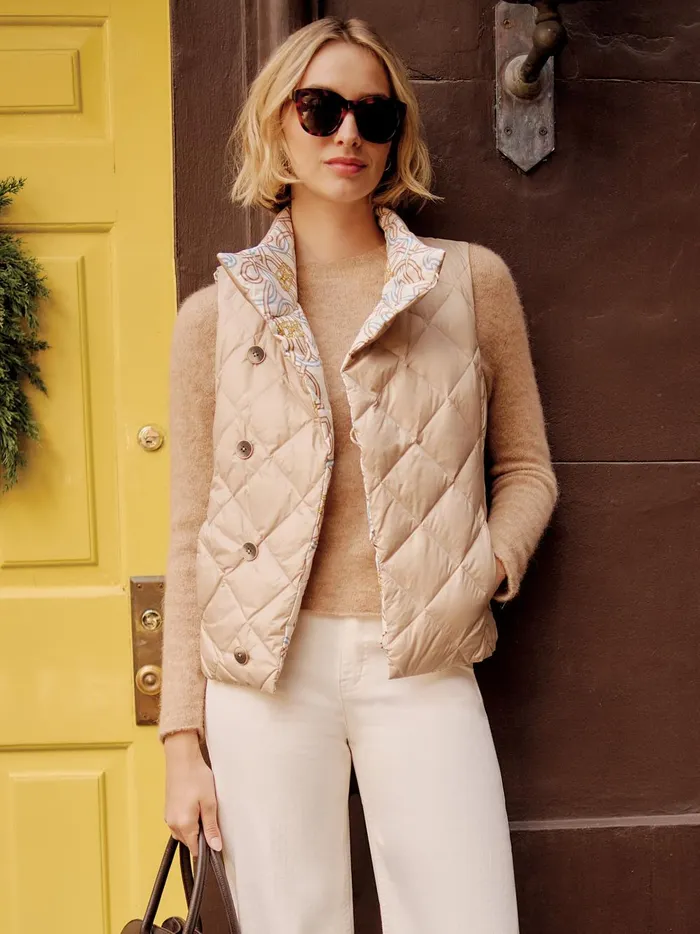 JMclaughlin Vivian Reversible Puffer Vest In Neo Beltmore Con Off Whitebluesand Women Jackets and Outerwear JMclaughlin Vivian Reversible Puffer Vest In Neo Beltmore Con Off Whitebluesand Women Jackets and Outerwear