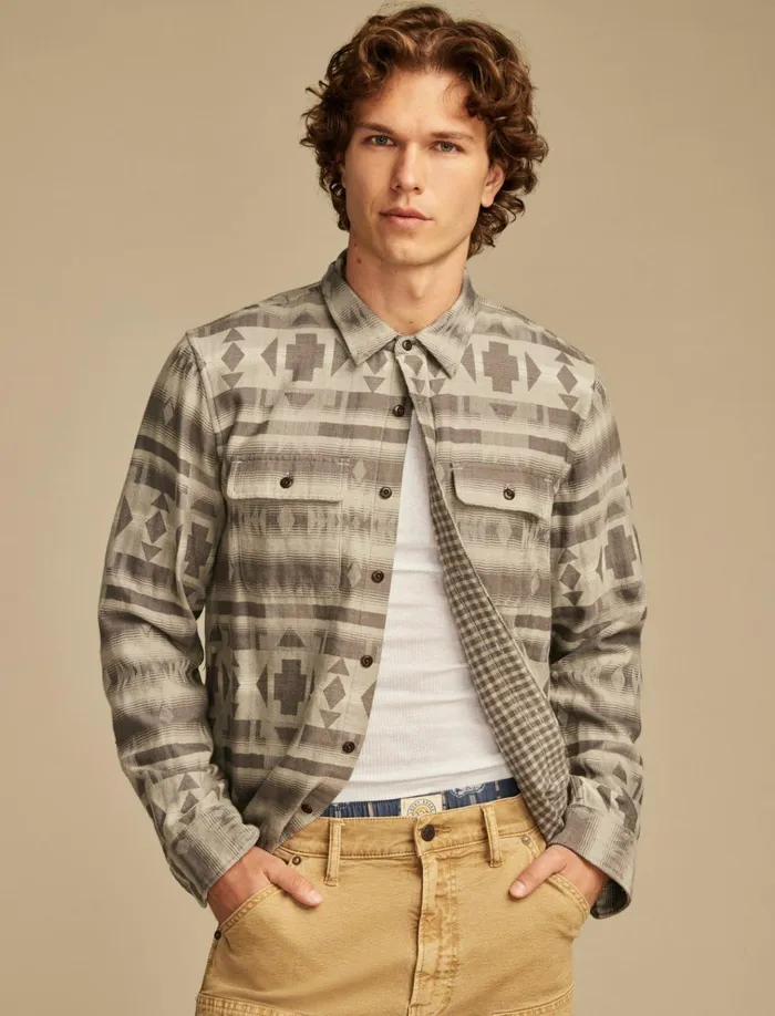 Jacquard Double Weave Humboldt Long Sleeve Shirt Grey Jaquard Men Lucky Brand Shirts and Tops