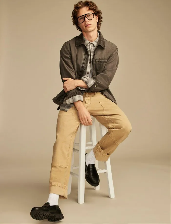 Jacquard Double Weave Humboldt Long Sleeve Shirt Grey Jaquard Men Lucky Brand Shirts and Tops