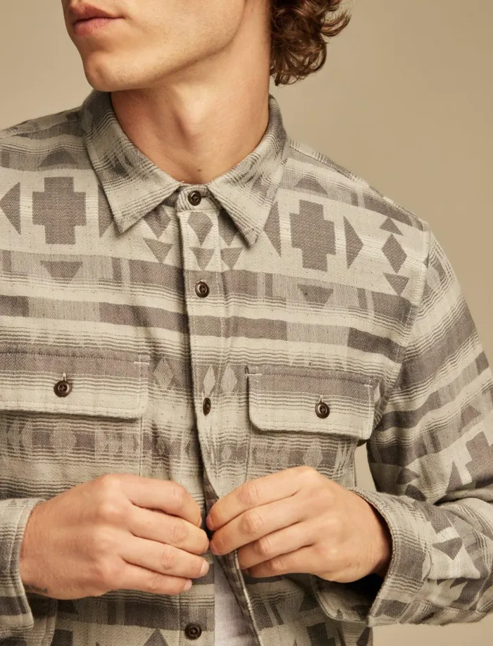 Jacquard Double Weave Humboldt Long Sleeve Shirt Grey Jaquard Men Lucky Brand Shirts and Tops