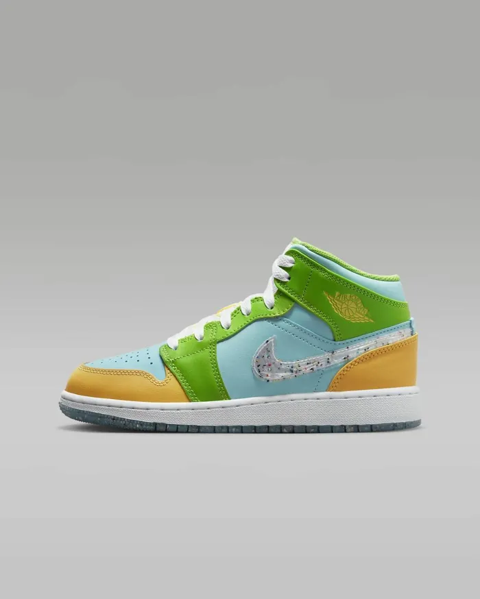 Jordan Kids Nike Air Jordan 1 Mid SE Glacier Icecitron Pulseaction Greenwhite Jordan Kids Nike Air Jordan 1 Mid SE Glacier Icecitron Pulseaction Greenwhite