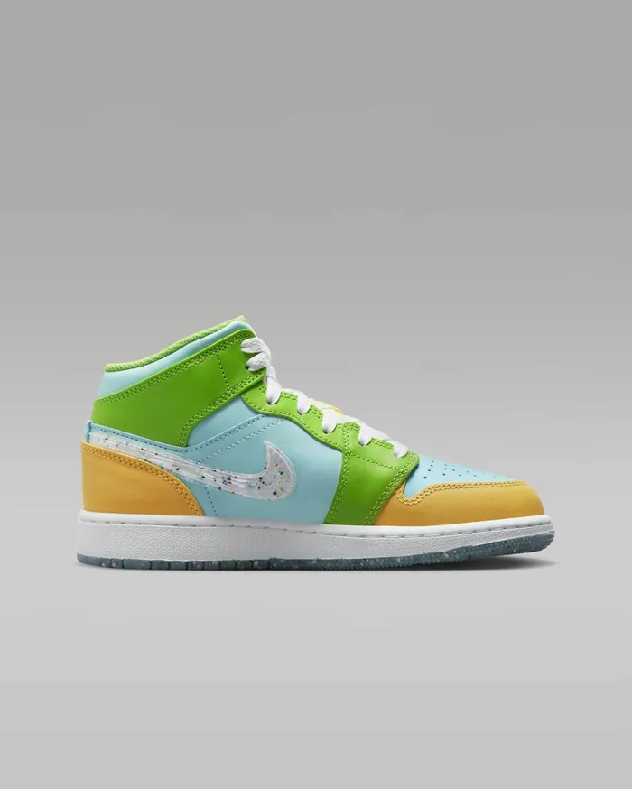 Jordan Kids Nike Air Jordan 1 Mid SE Glacier Icecitron Pulseaction Greenwhite