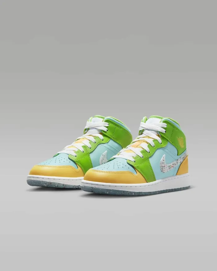 Jordan Kids Nike Air Jordan 1 Mid SE Glacier Icecitron Pulseaction Greenwhite